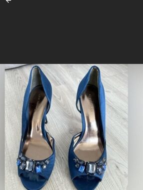 Ann Taylor Cobalt Blue Satin Jeweled Peep-Toe D'Orsay Heels - Size 9M